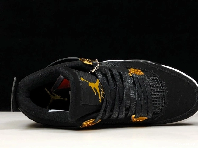 MaikeSneakers Royalty Jordan 4 Black Gold-White Air Metallic 308497-032 0818